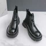 Brown Black Plaid Durable Pointed Toe Ankle Height Comfortable Chelsea PU Leather Boots Classic Men Dress Shoes