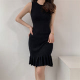 Plain Sweater Dresses Elegant Sheath Dress Slim-fit Midi Dress