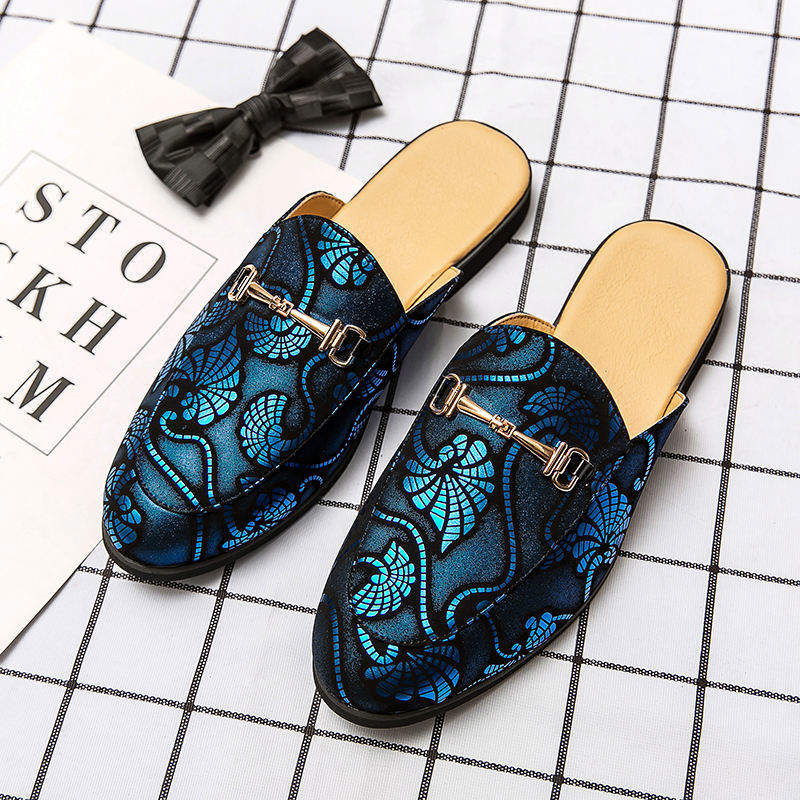 Colorful Printed Synthetic Leather Flat Mules With Metal Buckle Detail Casual Slip on Shoes for Daily Wear Outdoor Outings