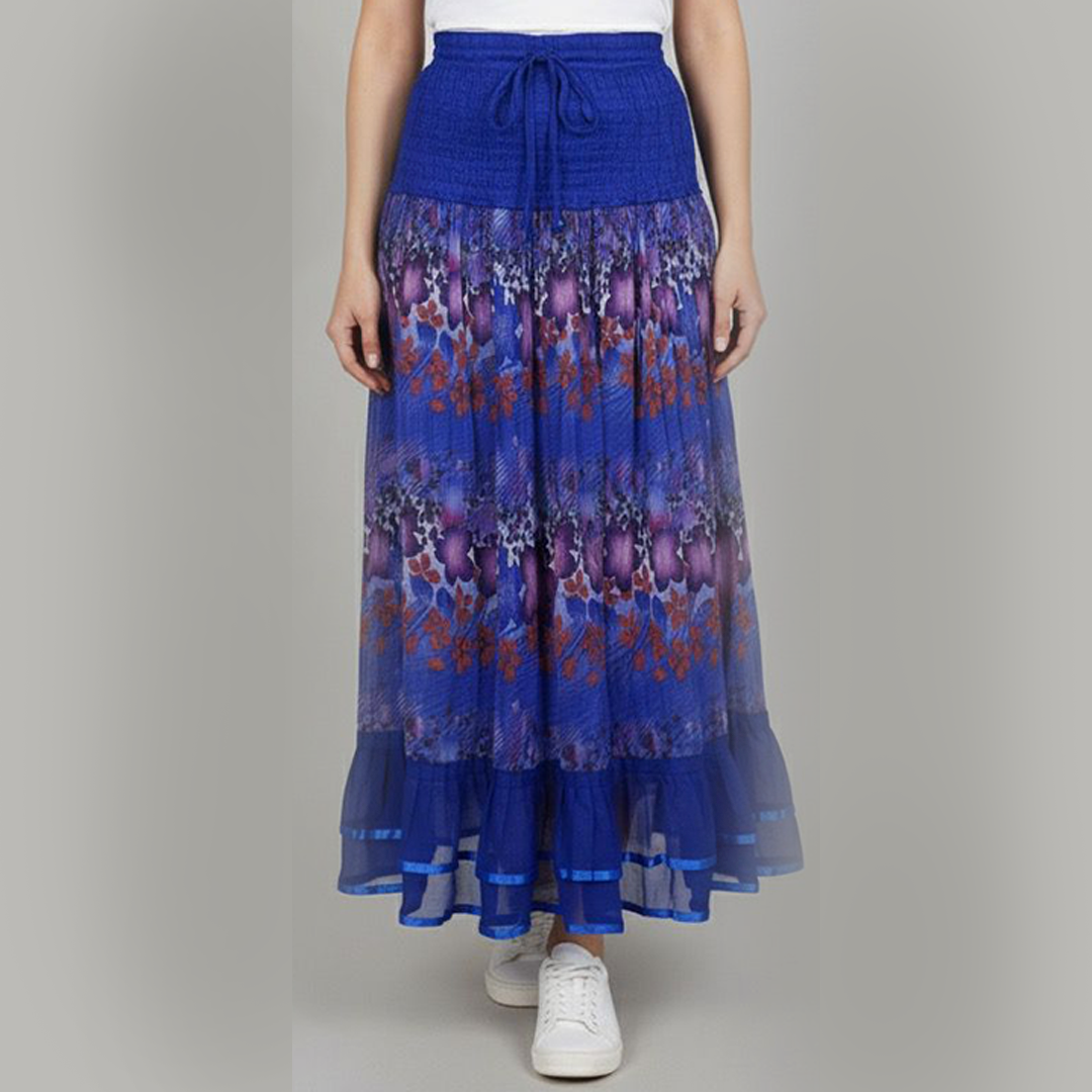 Blue Abstract Floral Skirt