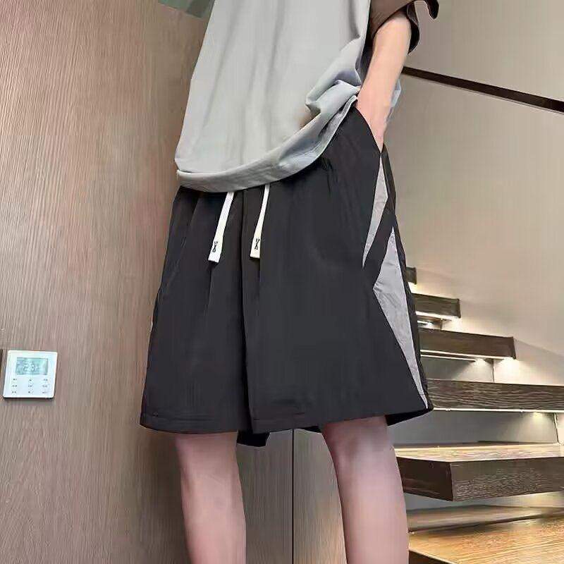 New Arrival American Style Splicing Men Shorts Quick Dry Ice Silk Fabric Outdoor Training Jogging Casual Five Point Shorts