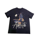 2026 Summer Men's White 230g Cotton T-shirt Butterfly Print with Colorful Beads Oversized Streetwear Tee