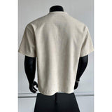 Men Solid Textured Stand Collar Henley Short Sleeve Shirt Loose Minimalist Casual Summer Blouse
