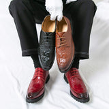 Pointed Toe Black Brown Red Color PU Pattern Lace up Quality Durable Comfortable Wedding Business Men Dress Shoes