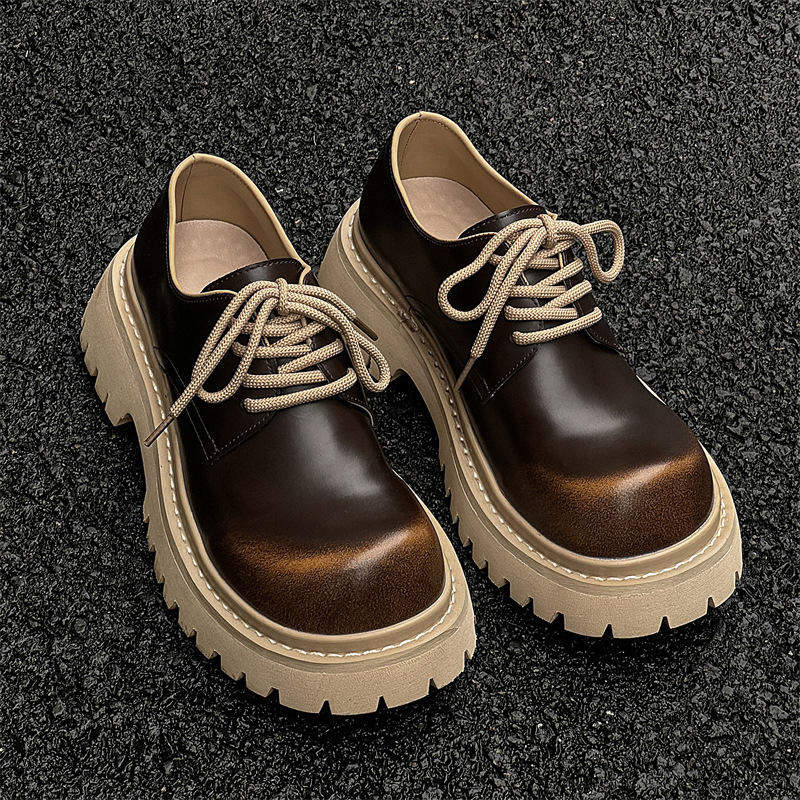 Height Increasing Thick Sole Shoes for Men Big Toe Latest Design Fashion Lace up Tank Dress Shoes