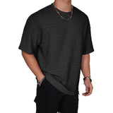 Men Waffle Hollow Knit T Shirt Solid Crew Neck Loose Fit Breathable Short Sleeve Streetwear Casual Top