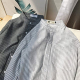 Men's Spring Hong Kong Style Striped Long Sleeve Shirt Korean Loose Casual Blouse Trendy Teen Student Tops