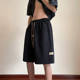 New Arrival Men Knit Sweat Shorts Elastic Waist Double Drawstring Pocket Design Label Detail Casual Workout Five Inch Shorts
