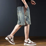 American Retro Workwear Denim Shorts Men's Summer New Arrival Loose Wide-Leg Casual Patchwork 5-Point Pants