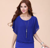 Casual Women's Summer Chiffon Top, Round Neck Batwing Sleeve Overlay Blouse, 2026 New Office Wear Shirt