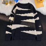 American Retro Streetwear Men Sweater Oversized Crewneck Knit Pullover Vintage Inspired Lazy Style Fall Clothing