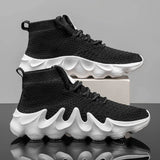 Mens High Top Sock Sneakers Breathable Knit Walking Shoes Fashion Chunky Wavy Flame Sole Athletic Trainers