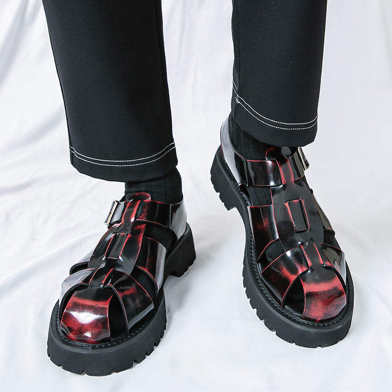 Classic Design Red Color Casual Sandals Shoes Comfortable Flat Men Shoes Summer Breathable Buckle Strap