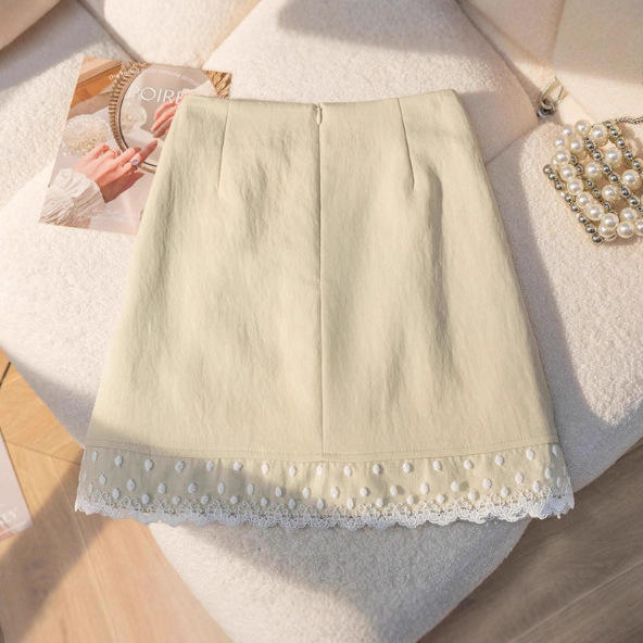 Women High Waist Lace Hem Mini Skirt Solid Color Textured a Line Short Skirt Casual Sweet Girls Mini Skirts With Lace Trim