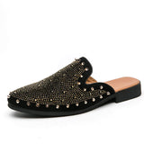 Half Casual Designers Men Slide Slippers Dress Shoes Quality Rivet Upper Mules for Men