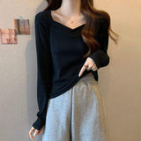 Solid Long Sleeve Base Shirt Slim-fit Long-sleeved Top V-neck Classic Long Sleeve T-shirt
