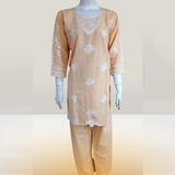 Soft Peach with White Embroidered 2Pc Kurta Set