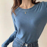 2025 Autumn Winter Women's Light Fleece Round Neck Long Sleeve T-Shirt Base Layer Pullover Fashionable Inner Wear