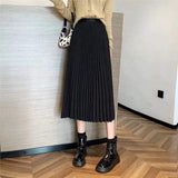 Women High Waist Pleated Midi Skirt Solid Color Elastic Waist a Line Long Pleated Skirt Casual Flowy Maxi Skirts
