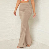 European American Cross-border Women's Autumn Winter Independent Station High Waist Slim Elastic Pleated Fish Tail Midi Skirt
