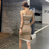 Button Square Collar Slim-fit Sheath Dress Package Hip Skirt