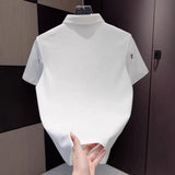 Men Rhinestone Star Bee Embroidery Polo Shirt Black Luxury Short Sleeve Casual Top
