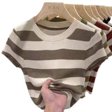 Comfortable Casual Crewneck Striped Women Top Women's Short-sleeved Summer New Slim-fit Fashionable Top