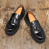 Thick Sole Durable Tassel Loafers Quality Patent Leather Shoes for Men Classic Pointed Toe Wedding Dress Shoes