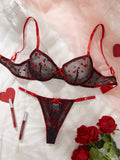 Bestselling Lingerie Set: Sexy Lace Sheer Mesh with Heart Embroidery Push-up Bra