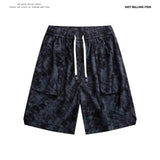 New Arrival Mens Full Print Tie Dye Jacquard Cargo Shorts Double Draw Cord Big Patch Pocket Loose Gym Five Inch Shorts