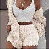 Women Clothes Fuzzy Suit 3 Piece Sleepwear Set Winter Cozy Loungewear Sets Furry Pajamas for Women Set
