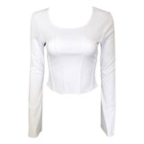 2026 New Arrival Women's Square Neck Flare Sleeve Corset Top with Vertical Seam Detail for Daily Wear