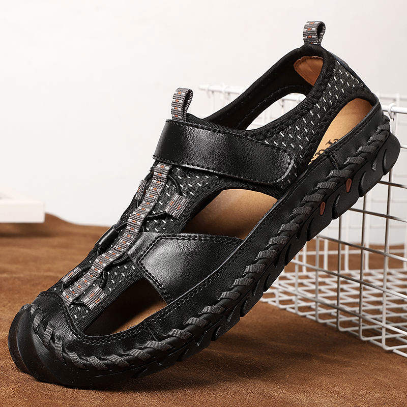 Genuine Leather Materials Hard Wearing Summer Beach Casual Shoes Leather Sandals for Men