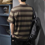 Men's Striped T-shirt with Chest Pocket Oversized Casual Short Sleeve Streetwear Tee for Men