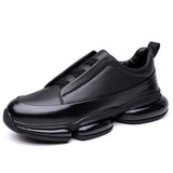 Premium Genuine Leather Slip-on Sneakers for Men with Modern Chunky Bubble Sole Cushioned Walking Shoes for All Day Comfort