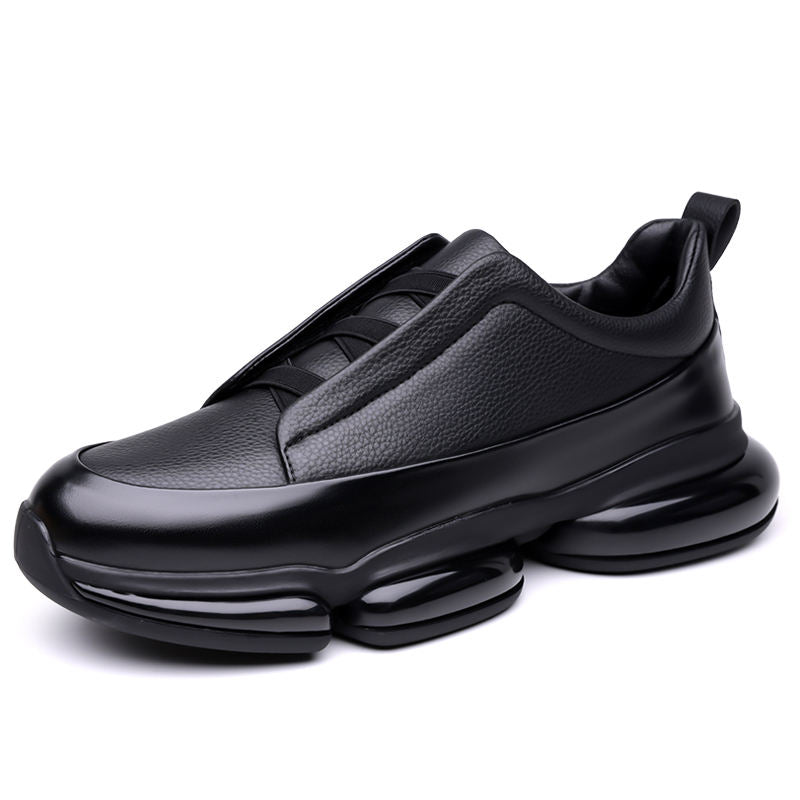 Premium Genuine Leather Slip-on Sneakers for Men with Modern Chunky Bubble Sole Cushioned Walking Shoes for All Day Comfort