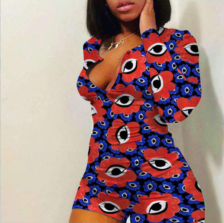 Simple Style Soft Printed Long Sleeve Luxury Onesizes Women Sleepwear Pajama