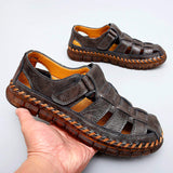 Comfortable Fashion Design Buckle Strap Summer Beach Slippers Pure Leather Sandals Shoes for Men