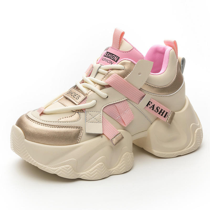 Pink Trendy Chaussures Femmes Thick Sole Running Shoe Chunky Platform Wedges Sneakers for Ladies