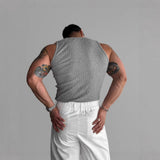 Men U Neck Ribbed Tank Top Slim Fit Sleeveless Basic Casual Streetwear Vest