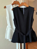 New Solid Notched V-Neck Sleeveless Top, Women Casual Blouse