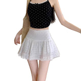 Women Lace Ruffle Tiered Mini Skirt White Textured Cake Skirt High Waist Sweet Girls Casual Summer Lace Short Skirts