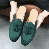 Tassels Loafers Faux Suede Green Colors Mules Fashion Design Men Half Shoes Moccasin Slippers