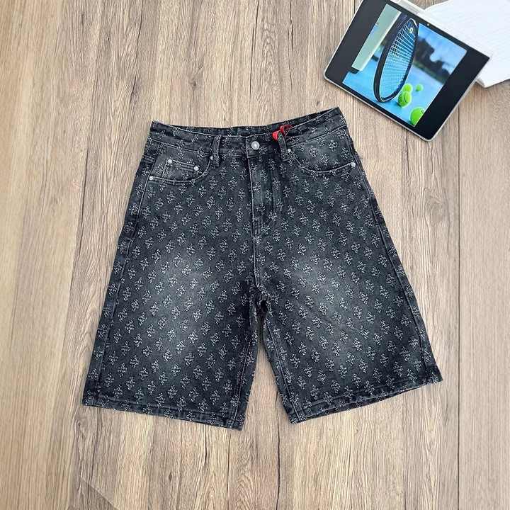 2024 Summer Men's Casual Denim Shorts New Arrival American Loose Straight-Leg Ripped Mid-Waist Half-Length Pants