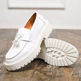 Thick Sole Durable Tassel Loafers Quality Patent Leather Shoes for Men Classic Pointed Toe Wedding Dress Shoes