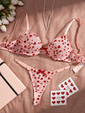 Bestselling Lingerie Set: Sexy Lace Sheer Mesh with Heart Embroidery Push-up Bra