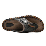 Summer Cool Comfortable Soft Full Grain Genuine Leather Slippers Casual Flip Flop for Men