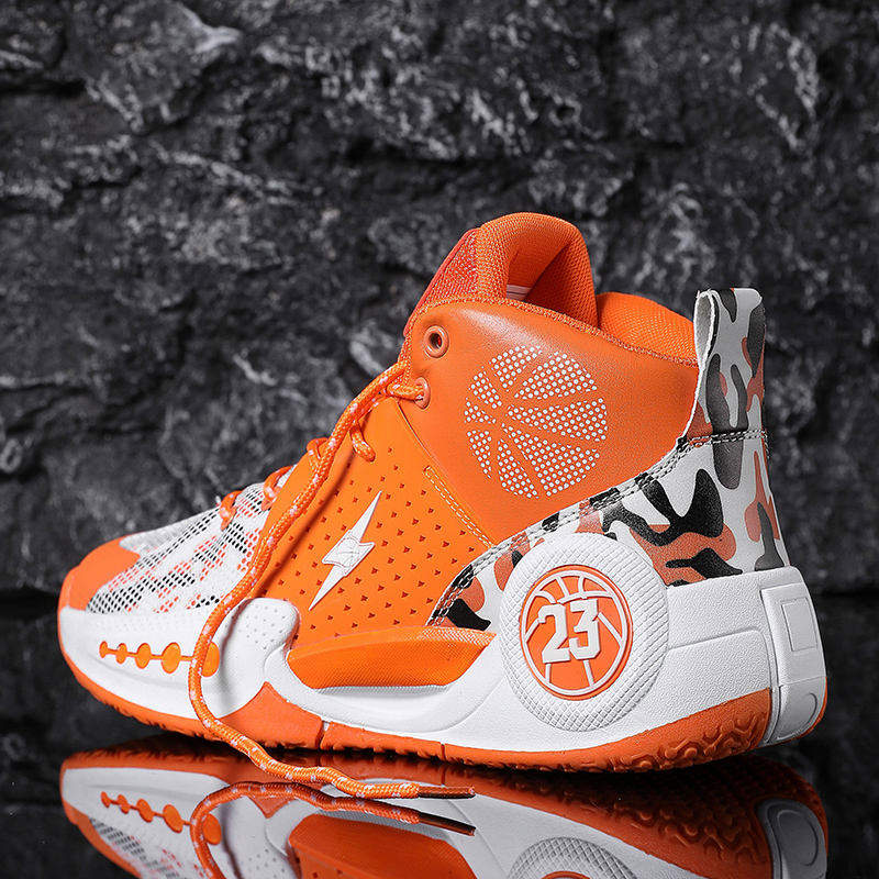 Breathable Mesh Upper Durable Leather Overlays Men High Traction Outsole High Top Basketball Shoes