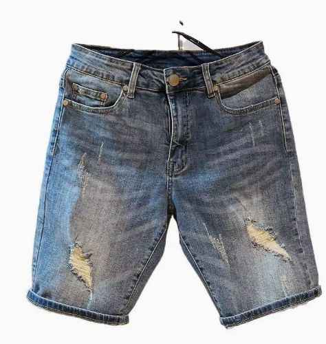 New Summer Men's Denim Shorts Old Washed Ripped Street Slim Casual Bottoms with Mid Waist Retro American Fashion Trend Shorts