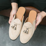 Tassels Loafers Faux Suede Green Colors Mules Fashion Design Men Half Shoes Moccasin Slippers